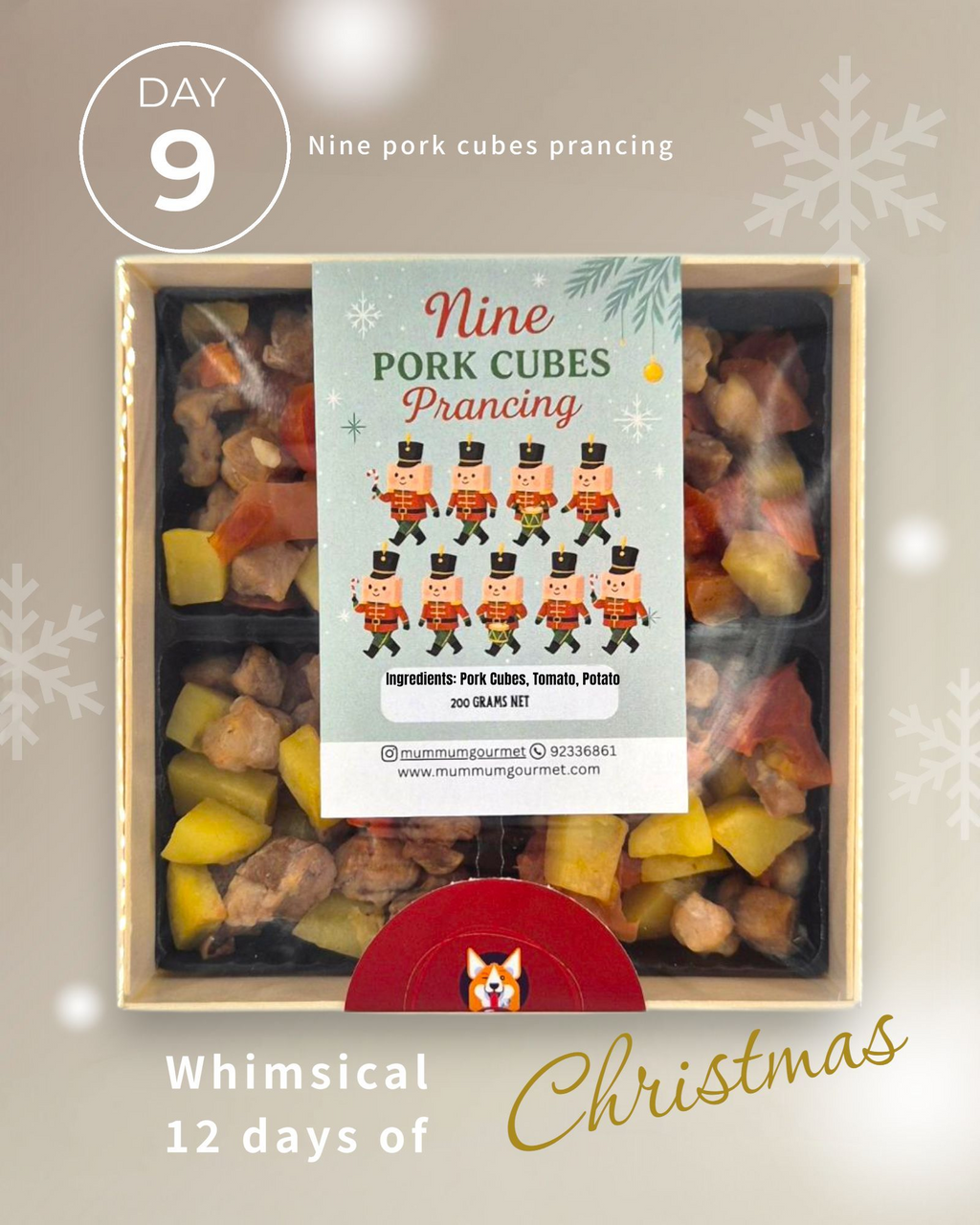 Nine Pork Cubes Prancing