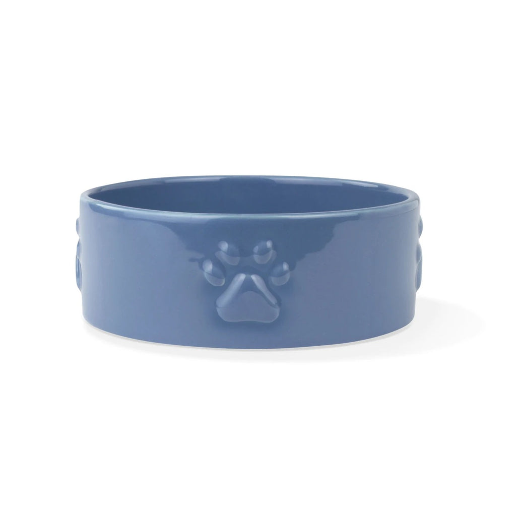 SCULPT PAW CERAMIC DOG FOOD WATER BOWL IN NAVY