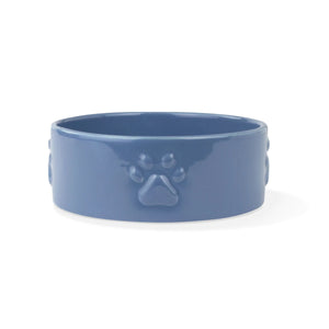SCULPT PAW CERAMIC DOG FOOD WATER BOWL IN NAVY