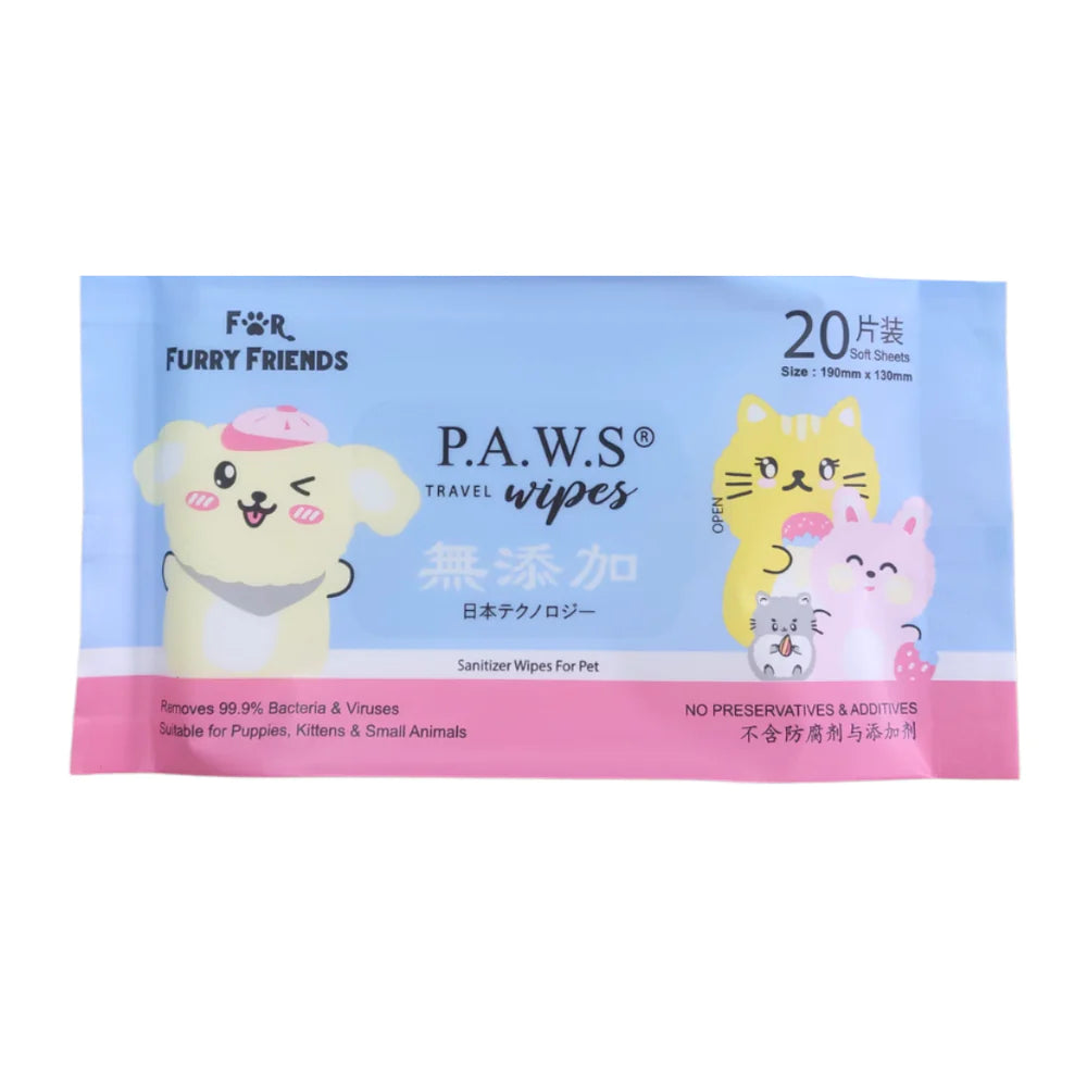 PET'S ACTIVATED WATER SANITIZER (P.A.W.S) TRAVEL WIPES (20 PCS PER PACKET)