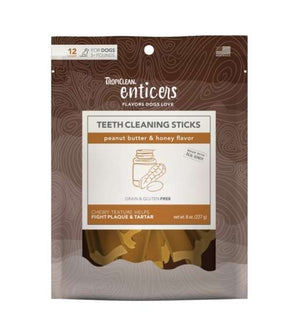 Tropiclean Enticers Teeth Cleaning Sticks Peanut Butter & Honey Flavor