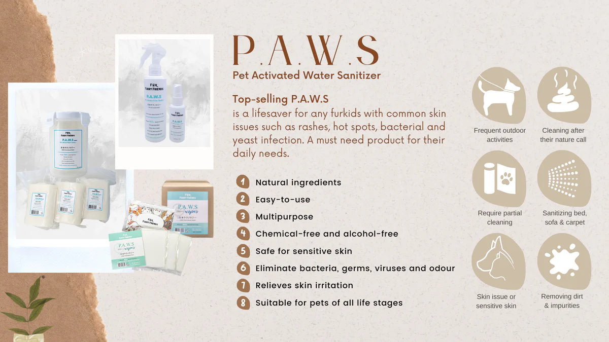 PET'S ACTIVATED WATER SANITIZER (P.A.W.S) TRAVEL WIPES (20 PCS PER PACKET)