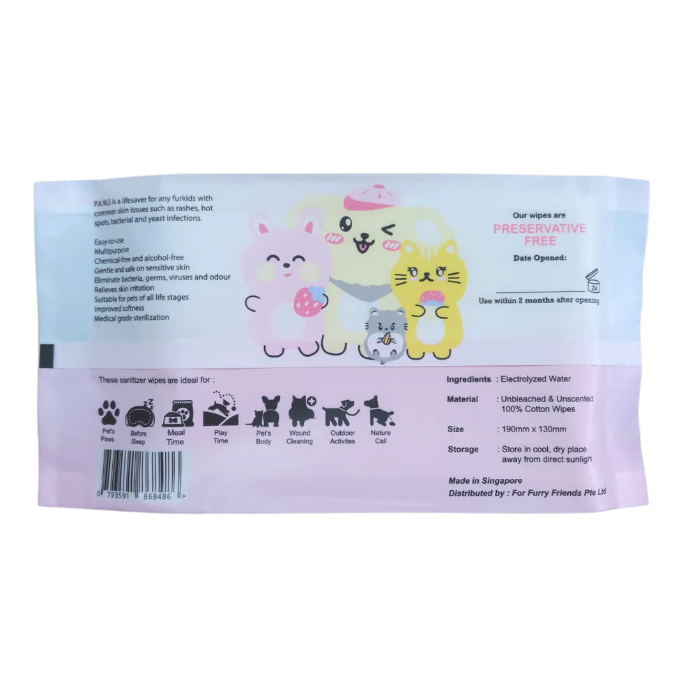 PET'S ACTIVATED WATER SANITIZER (P.A.W.S) TRAVEL WIPES (20 PCS PER PACKET)