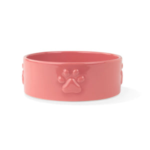 SCULPT PAW CERAMIC DOG FOOD WATER BOWL IN CORAL